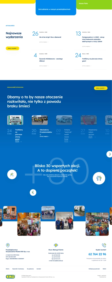 Poniżej prezentowane są informacje o firmie, jej rozwoju oraz zasobach, takich jak powierzchnia zakładu (2,5 ha), liczba pracowników (130) i liczba pojazdów (60)